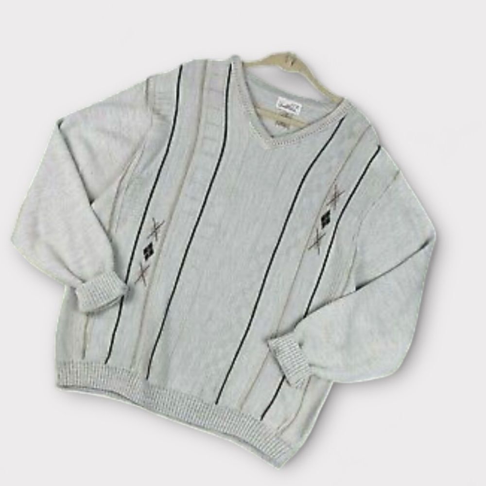 Arnold Palmer Vintage V-Neck‎ Pullover Sweater in Gray Argyle Men’s L 44